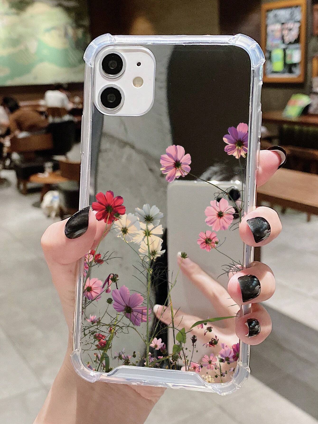Summer 1pc Multicolor Acrylic Plated Mirror Phone Case With Flower Pattern, Compatible With Iphone Waterproof Shockproof Anti-Fall Scratch Resistant