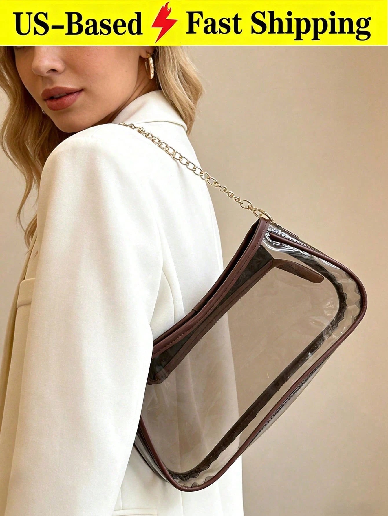 Summer Clear Bag For Stadium Events Chain Shoulder Bag PVC Transparent Bag Jelly Black Purse Handbag Beach Bag Stadium Bag For Travel Birthday Gift