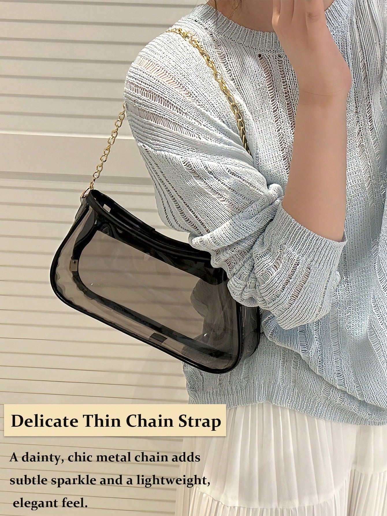 Summer Clear Bag For Stadium Events Chain Shoulder Bag PVC Transparent Bag Jelly Black Purse Handbag Beach Bag Stadium Bag For Travel Birthday Gift