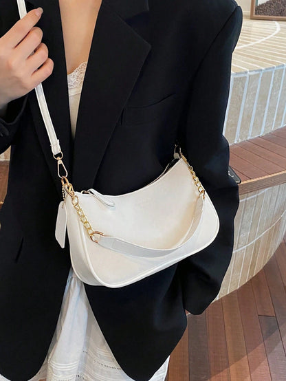 Summer Elegant Solid Color Handbag With Pendant, Classic Multi-Use Fashion Letter Decor Women's Shoulder Crossbody Bag, Suitable For Shopping, Wallet, Young Women, College Students, Newlyweds, Office