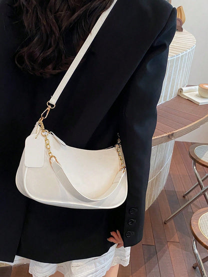 Summer Elegant Solid Color Handbag With Pendant, Classic Multi-Use Fashion Letter Decor Women's Shoulder Crossbody Bag, Suitable For Shopping, Wallet, Young Women, College Students, Newlyweds, Office