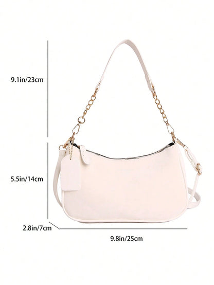 Summer Elegant Solid Color Handbag With Pendant, Classic Multi-Use Fashion Letter Decor Women's Shoulder Crossbody Bag, Suitable For Shopping, Wallet, Young Women, College Students, Newlyweds, Office