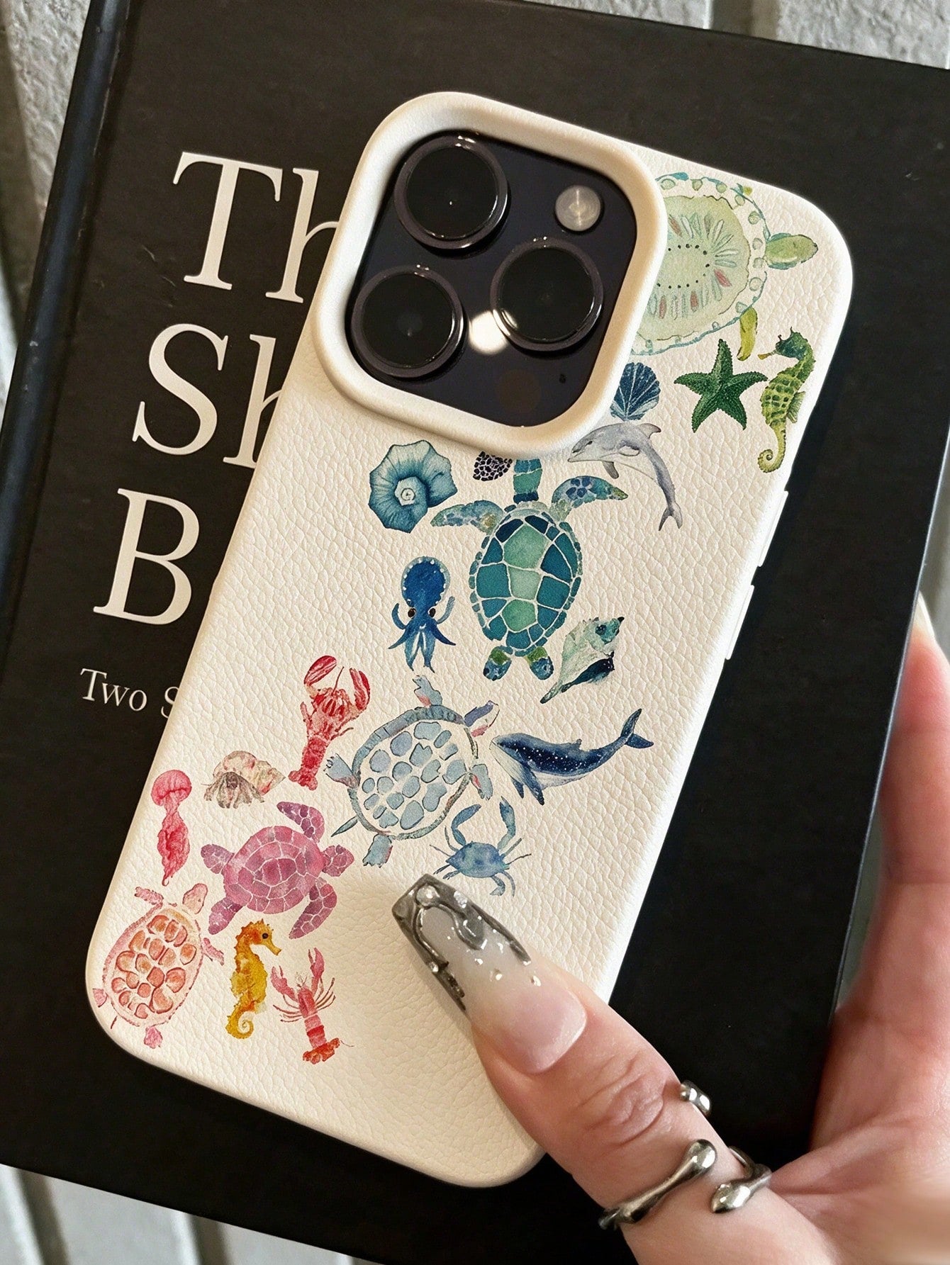 Summer Fashion Cute Colorful Turtle Lobster Dolphin Starfish Pattern White Matte Full Coverage Shockproof Phone Case Compatible With IPhone 17/17Pro/17ProMax/16/16Pro/16ProMax/15/15Pro/15ProMax/14/13