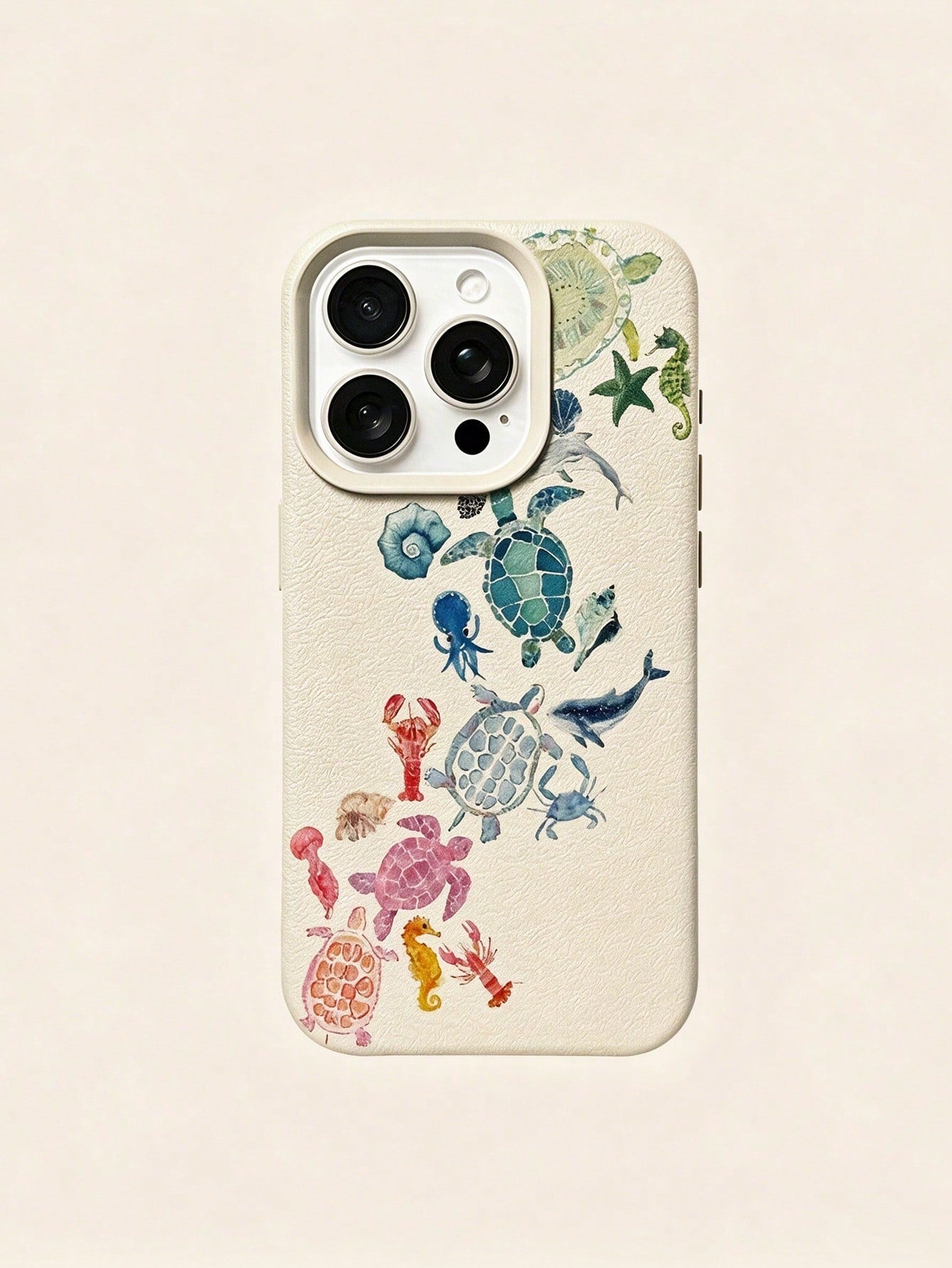 Summer Fashion Cute Colorful Turtle Lobster Dolphin Starfish Pattern White Matte Full Coverage Shockproof Phone Case Compatible With IPhone 17/17Pro/17ProMax/16/16Pro/16ProMax/15/15Pro/15ProMax/14/13