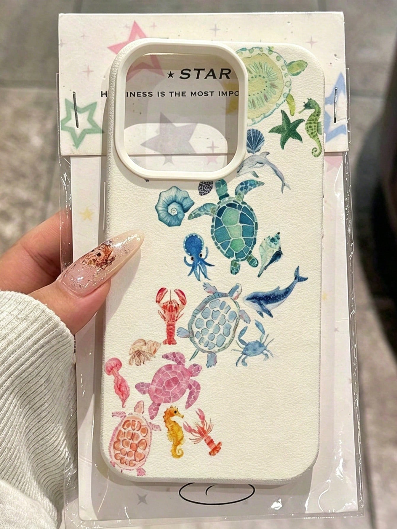 Summer Fashion Cute Colorful Turtle Lobster Dolphin Starfish Pattern White Matte Full Coverage Shockproof Phone Case Compatible With IPhone 17/17Pro/17ProMax/16/16Pro/16ProMax/15/15Pro/15ProMax/14/13