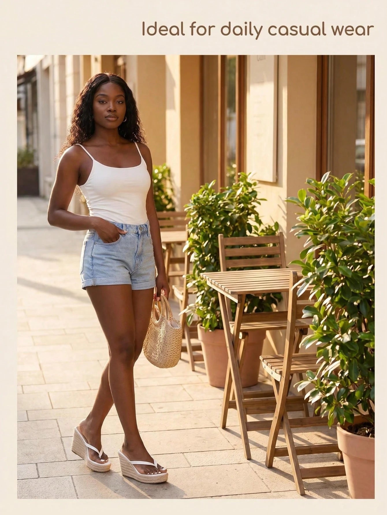 Summer Round Toe New Fashion Versatile White Thong Flip Flops Slip-On Rope Wedge Platform Thick Sole Women's Outdoor Beach Sandals High Heels Elegant Women's Shoes