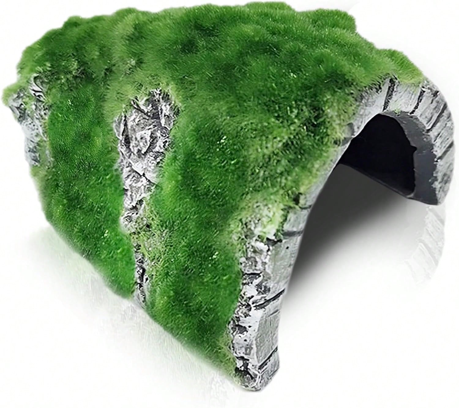 SunGrow Reptile Hideout Cave With Artificial Moss, Rock Habitat Shelter For Lizards, Snakes, Geckos, Frogs &Amp; Aquariums, Durable Resin Cave Decor, 6 X 3 X 4 Inches