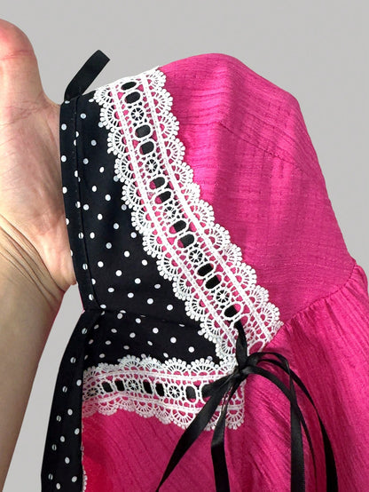 Sunspun Plus Size Elegant Chiffon Patchwork Polka Dot Pattern Bowknot Decor Blouse
