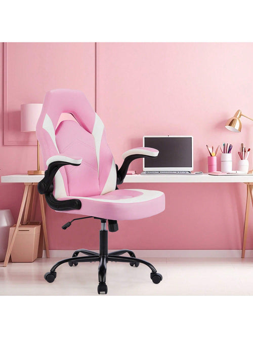 Sweetcrispy Big And Tall Office Desk Leather Gaming Computer Chair With Adjustable Swivel Task And Flip-Up Arms For Adults