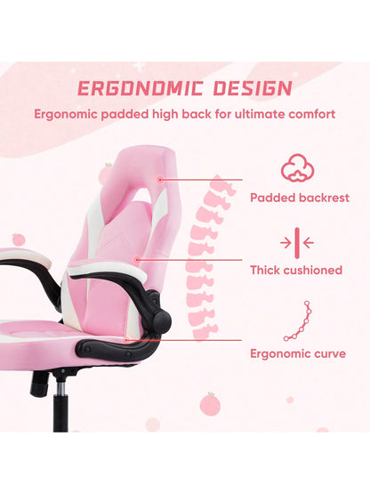 Sweetcrispy Big And Tall Office Desk Leather Gaming Computer Chair With Adjustable Swivel Task And Flip-Up Arms For Adults