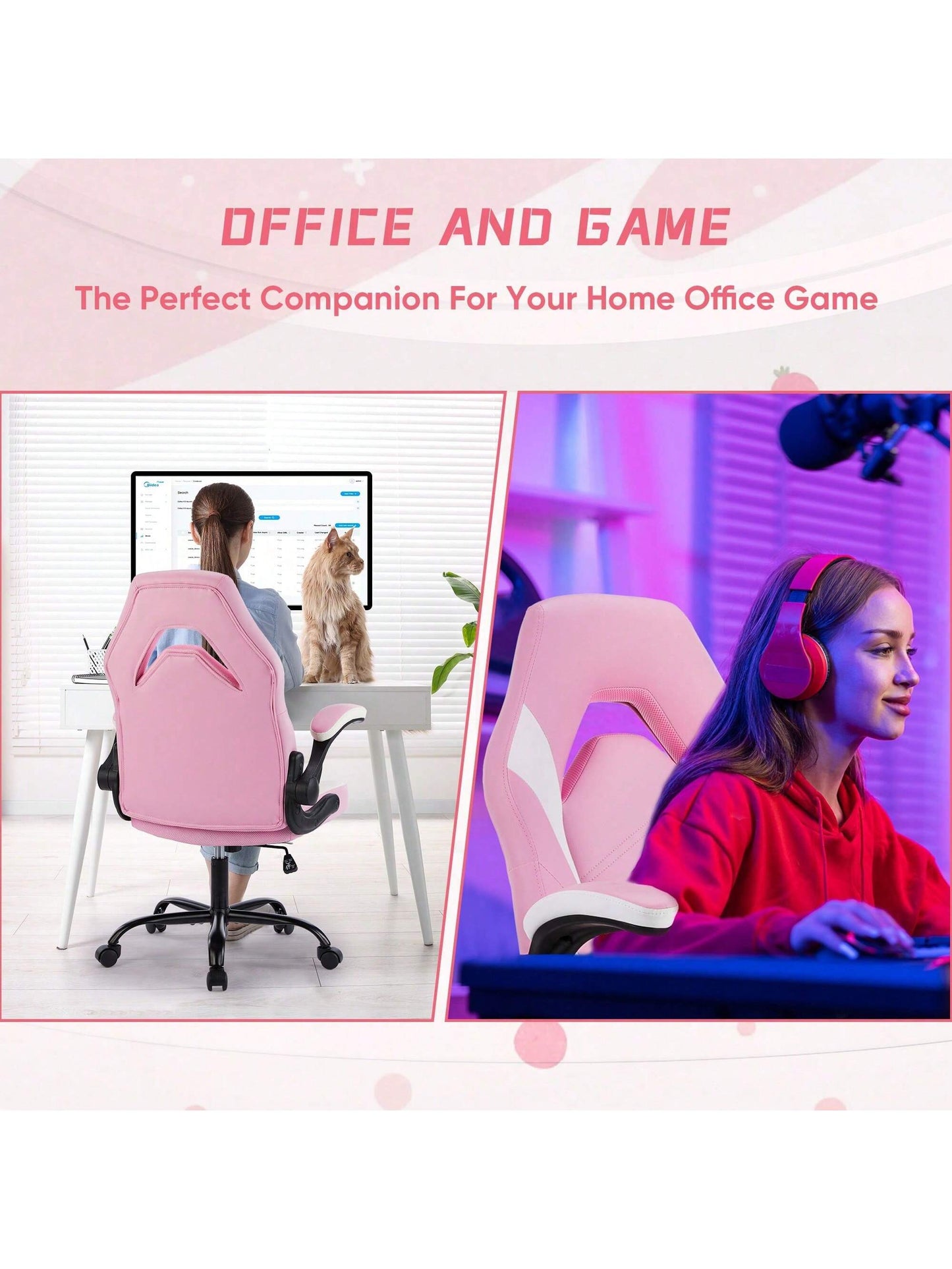 Sweetcrispy Big And Tall Office Desk Leather Gaming Computer Chair With Adjustable Swivel Task And Flip-Up Arms For Adults