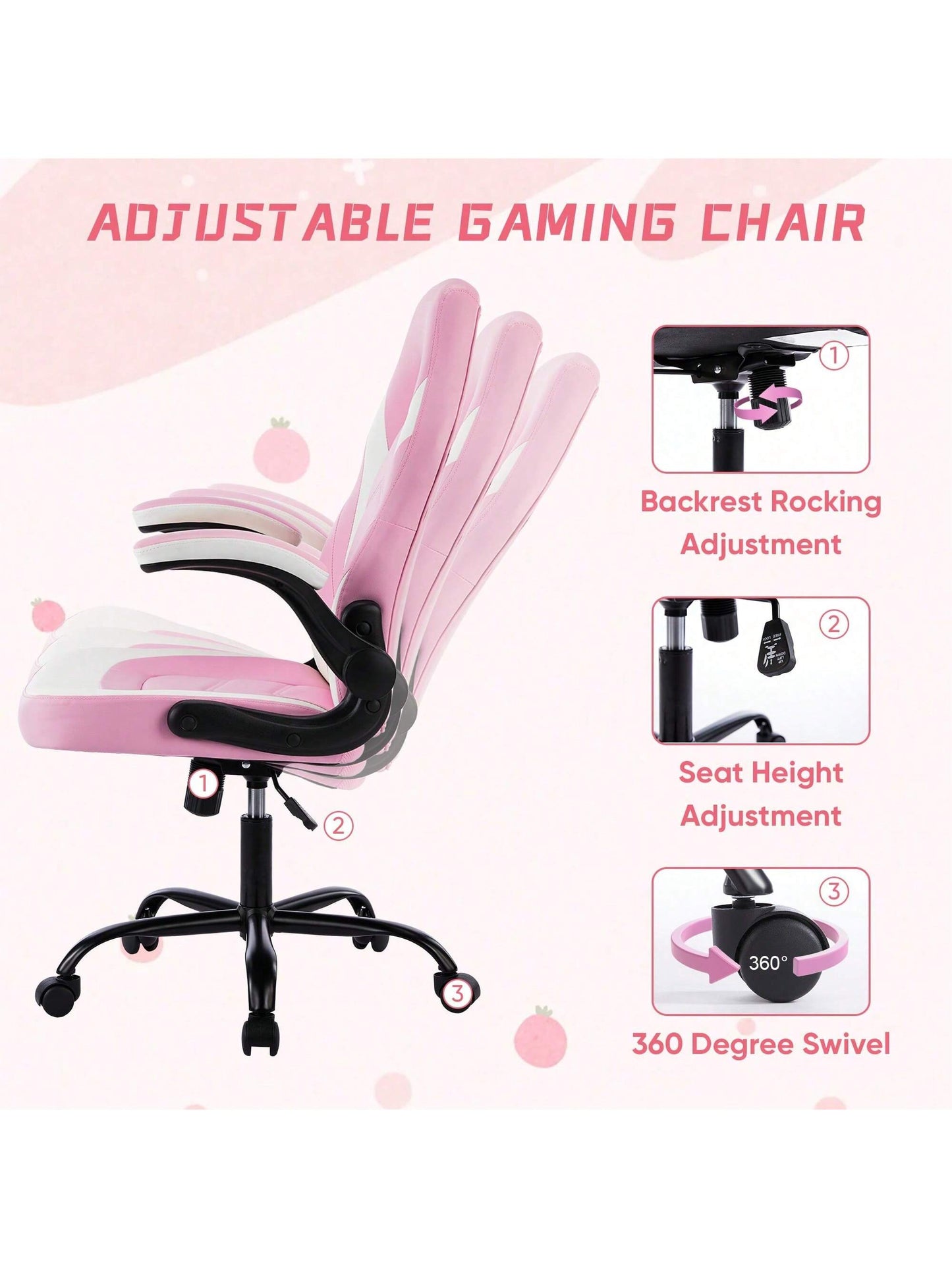 Sweetcrispy Big And Tall Office Desk Leather Gaming Computer Chair With Adjustable Swivel Task And Flip-Up Arms For Adults