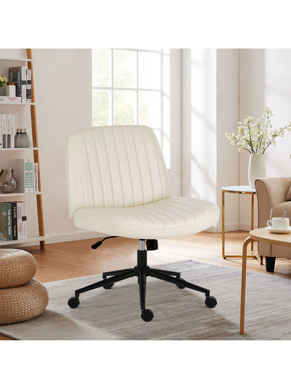 Sweetcrispy Criss Cross Office Chair With Wheels, Wide Armless Home Office Desk Chair With Dual-Purpose Base, Swivel Adjustable Teddy Fabric Task Vanity Computer Chair