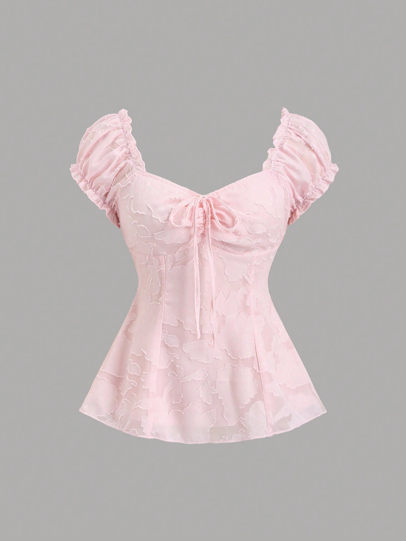 Sweetra Elegant Floral Embroidered Chiffon Blouse With Bow Tie, Sweet And Charming Summer Top For Women