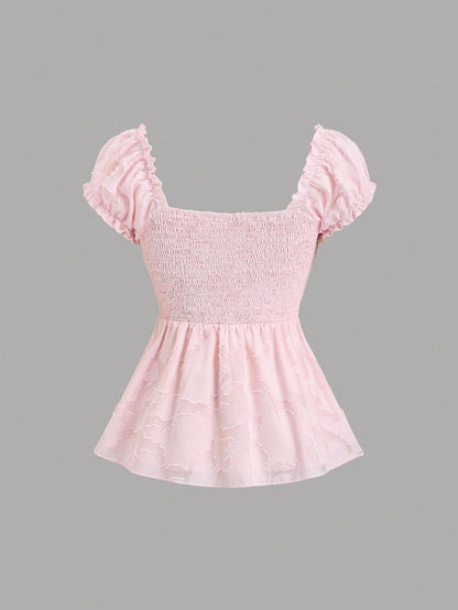 Sweetra Elegant Floral Embroidered Chiffon Blouse With Bow Tie, Sweet And Charming Summer Top For Women