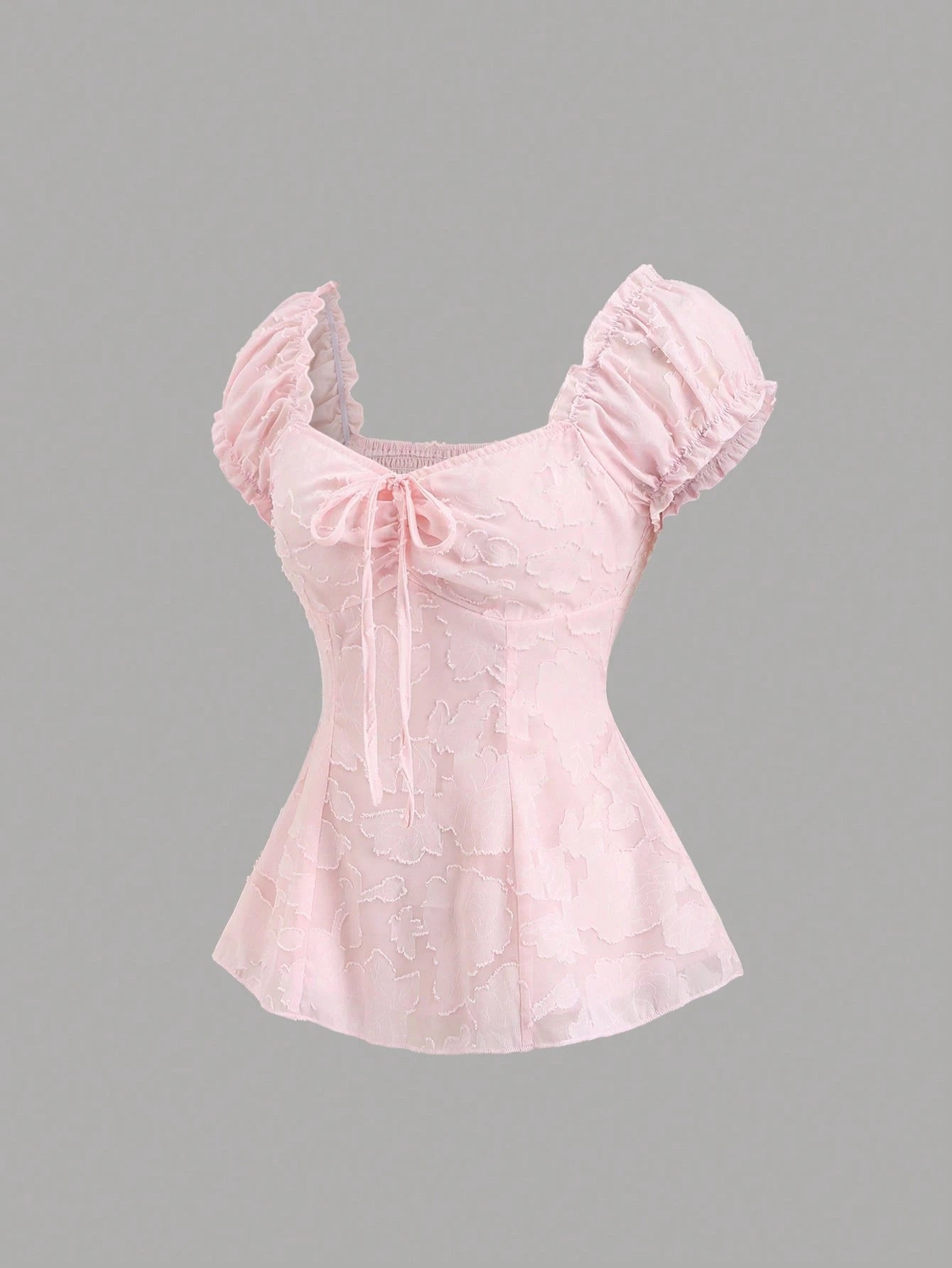 Sweetra Elegant Floral Embroidered Chiffon Blouse With Bow Tie, Sweet And Charming Summer Top For Women