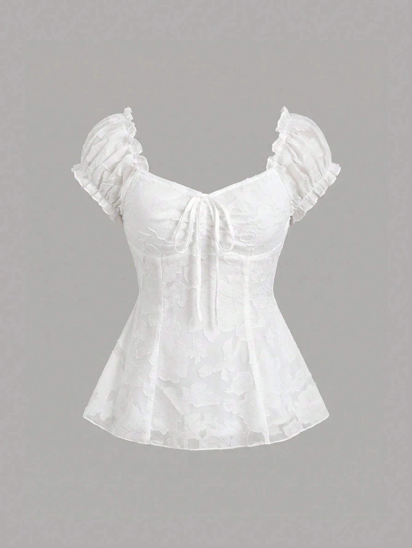 Sweetra Elegant Floral Embroidered Chiffon Blouse With Bow Tie, Sweet And Charming Summer Top For Women