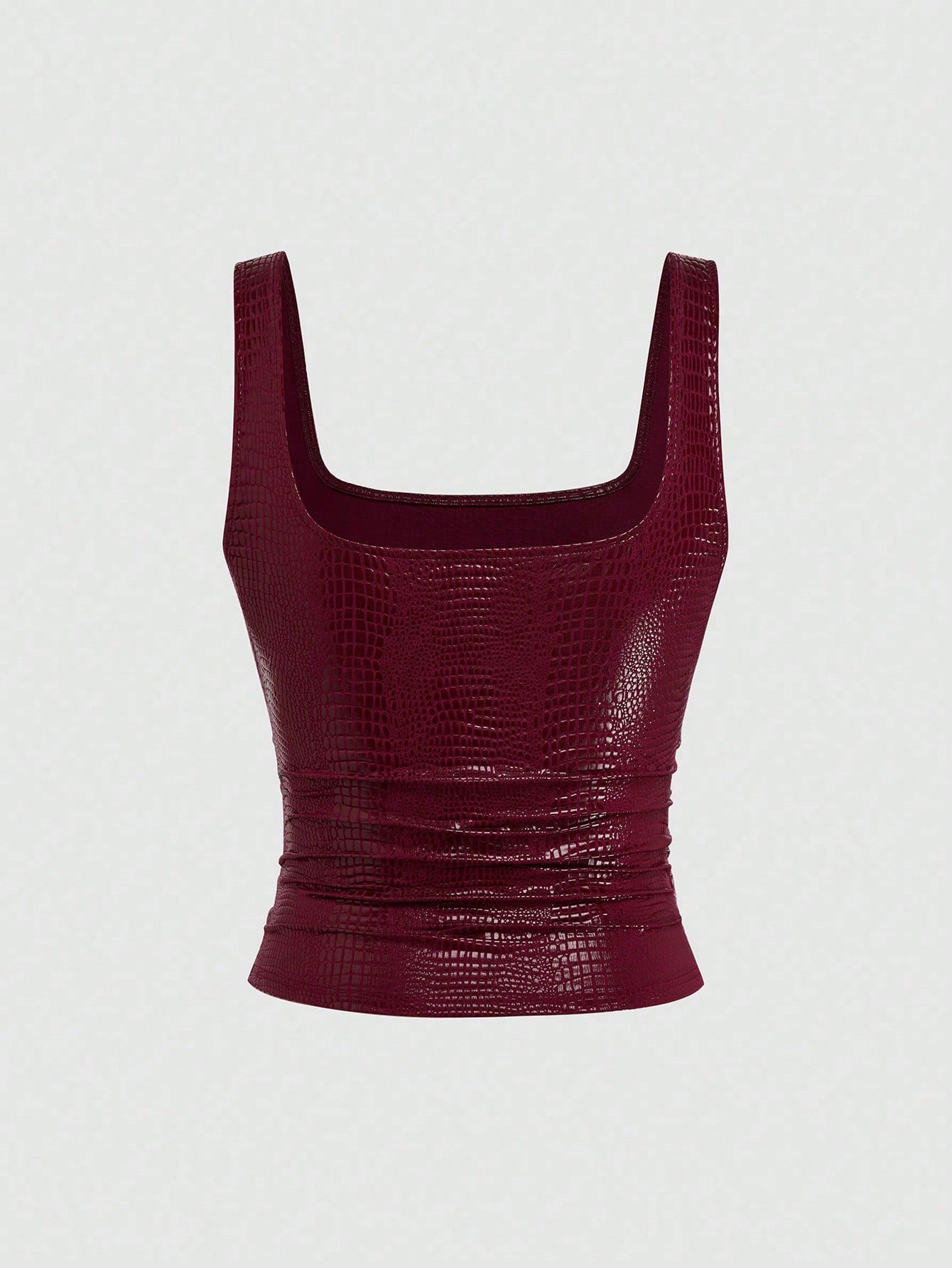 Sweetra New Fashion Burgundy Crocodile Embossed PU Coated Elastic Streetwear Party Clubwear Commute Daily Fitted Tank Top, Women, Spring/Summer