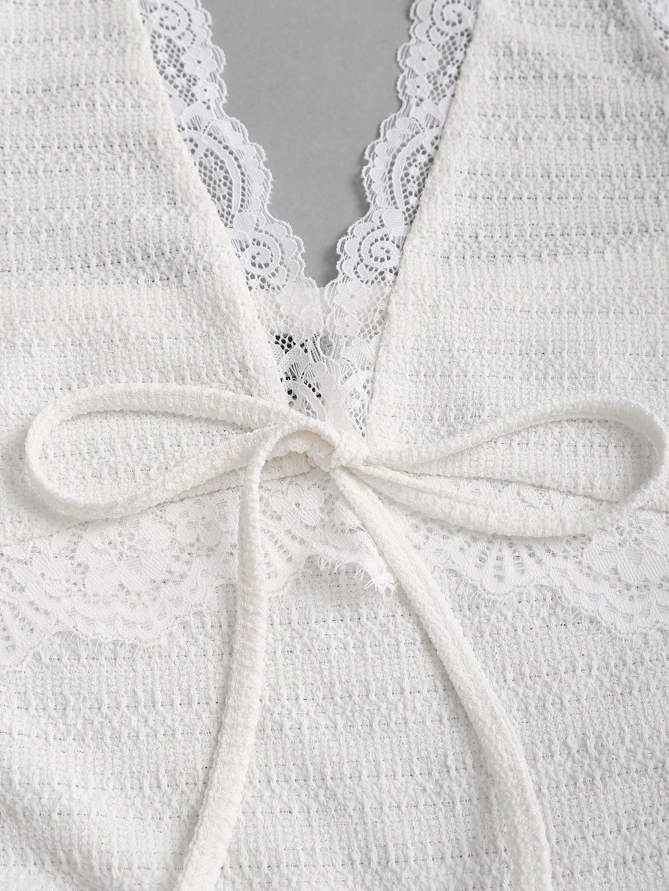 Sweetra Sexy Halter Lace Trim Textured Fabric A-Line Ruffle Elegant Dress