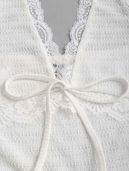 Sweetra Sexy Halter Lace Trim Textured Fabric A-Line Ruffle Elegant Dress
