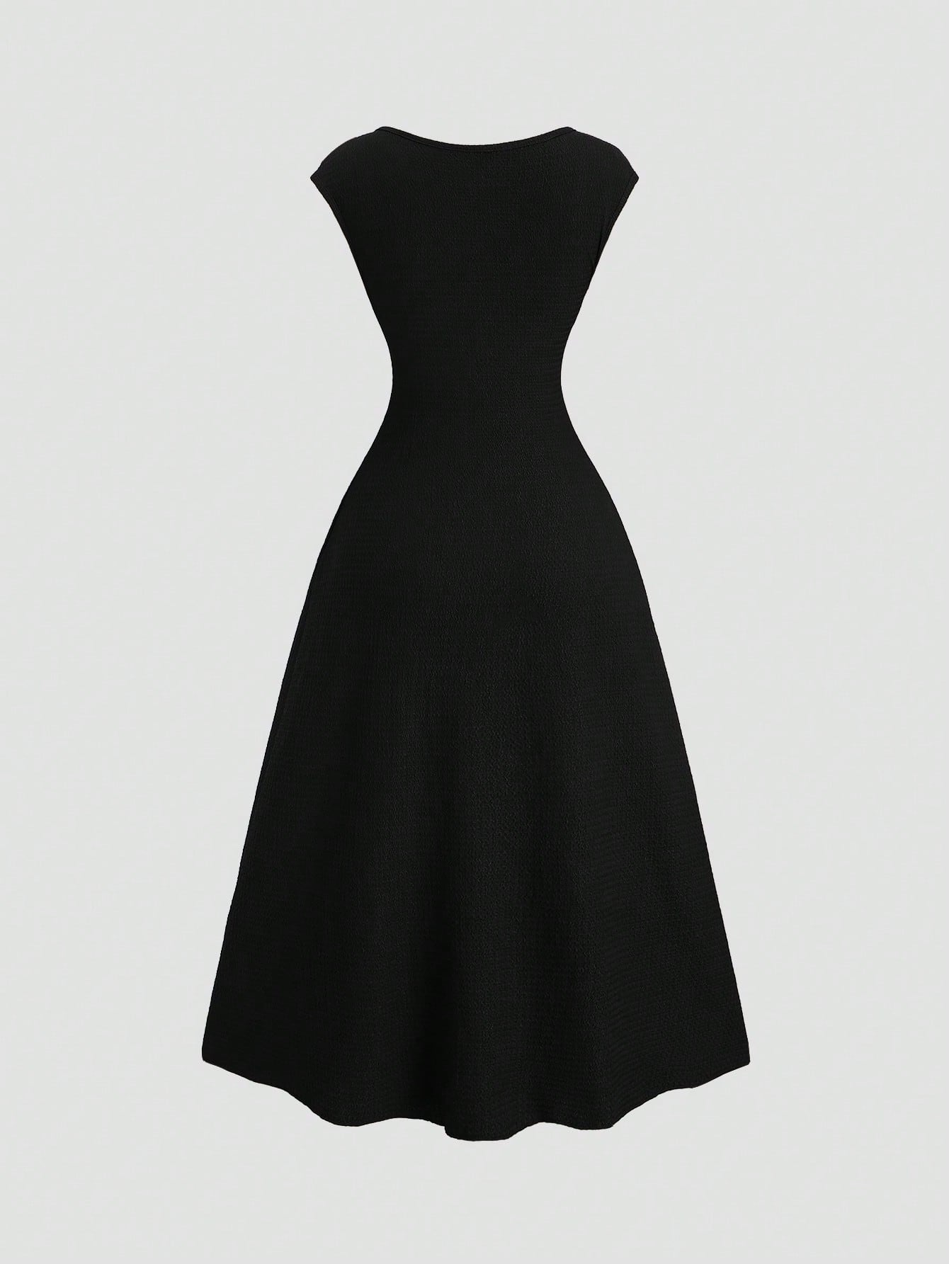 Sweetra Solid Color Ruched Fitted Knit Maxi Dress, European And American Style Everyday Black Summer Elegant