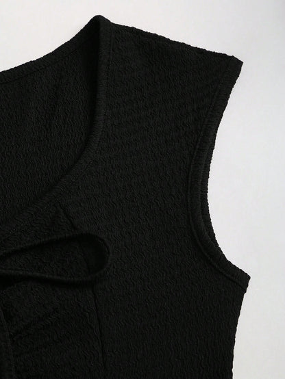 Sweetra Solid Color Ruched Fitted Knit Maxi Dress, European And American Style Everyday Black Summer Elegant