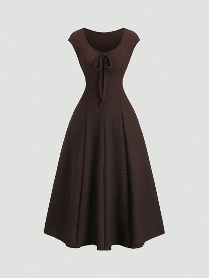 Sweetra Solid Color Ruched Fitted Knit Maxi Dress, European And American Style Everyday Black Summer Elegant