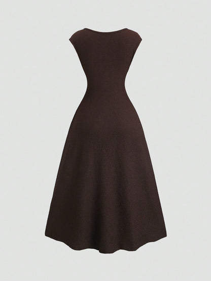 Sweetra Solid Color Ruched Fitted Knit Maxi Dress, European And American Style Everyday Black Summer Elegant