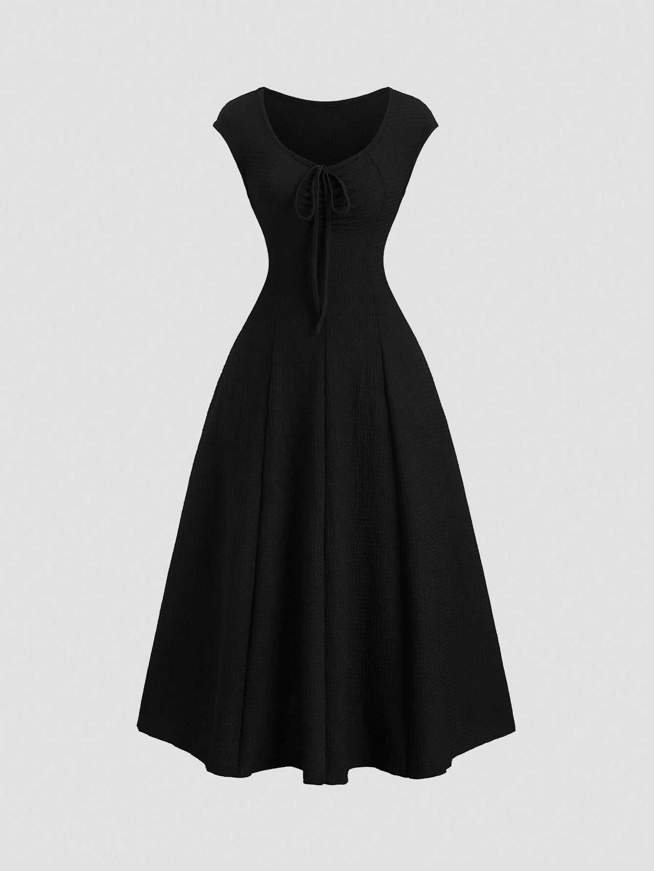 Sweetra Solid Color Ruched Fitted Knit Maxi Dress, European And American Style Everyday Black Summer Elegant