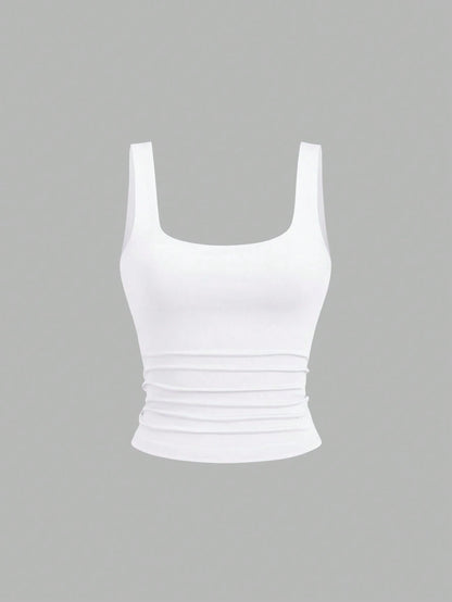 Sweetra Women's Casual Pleated Scoop Neck Tank Top, Summer