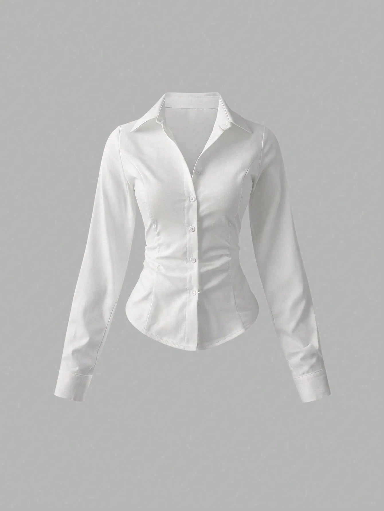 Sweetra Women's Casual Versatile Commuter Solid Color Waist Shirt