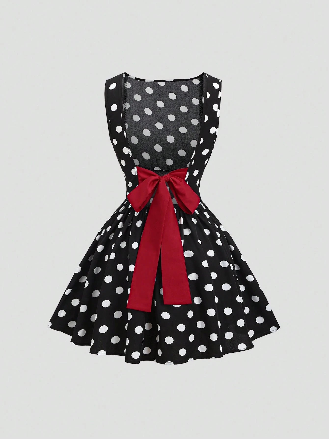 Sweetra Women's Fashionable French Romantic Sweet Polka Dot Sleeveless Boat Neck Sexy Backless Contrast Color Tie Cinched Waist A-Line Casual Dress, Spring/Summer