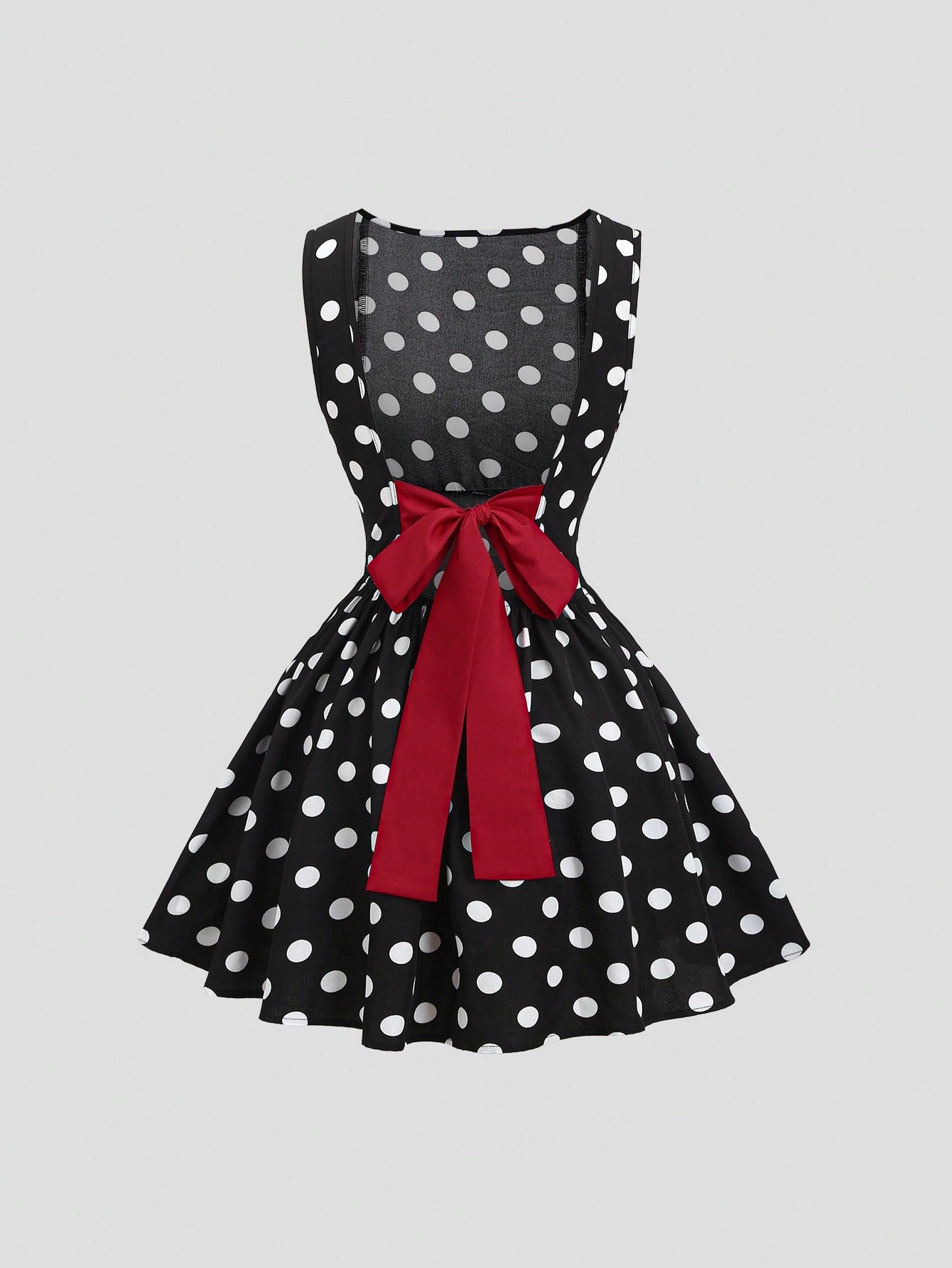 Sweetra Women's Fashionable French Romantic Sweet Polka Dot Sleeveless Boat Neck Sexy Backless Contrast Color Tie Cinched Waist A-Line Casual Dress, Spring/Summer