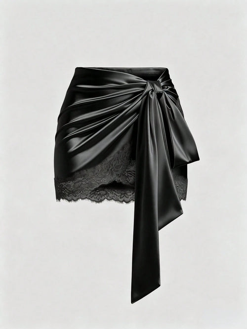 Sweetra Y2K Sexy Asymmetrical Hem Lace Trim Skirt, Suitable For Vacation And Commute