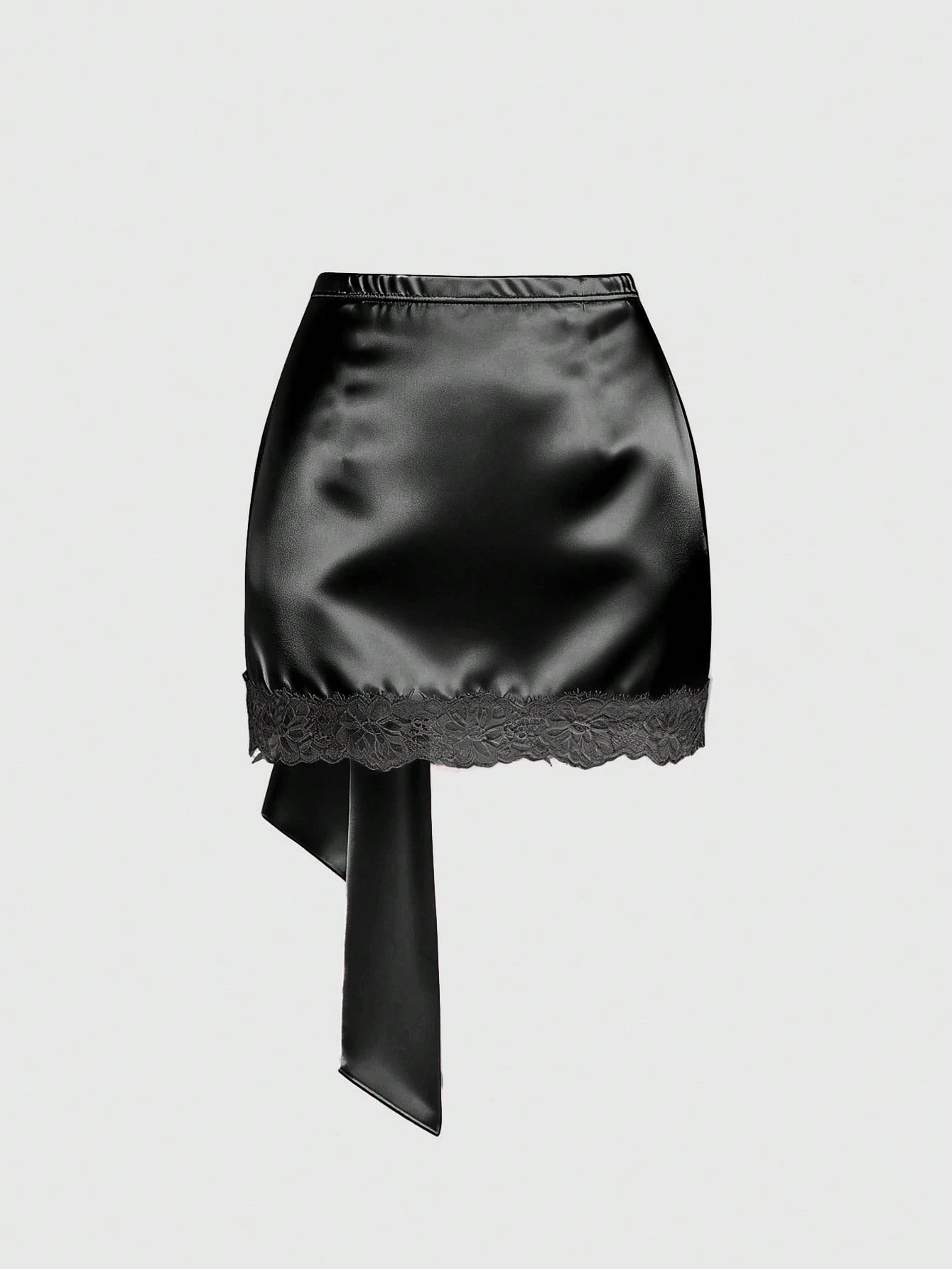 Sweetra Y2K Sexy Asymmetrical Hem Lace Trim Skirt, Suitable For Vacation And Commute
