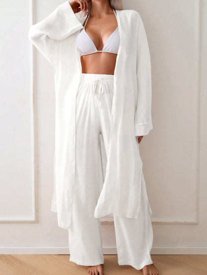 Swim Chiccia Summer Women's Solid Color Side Slit Long Kimono Cover Up