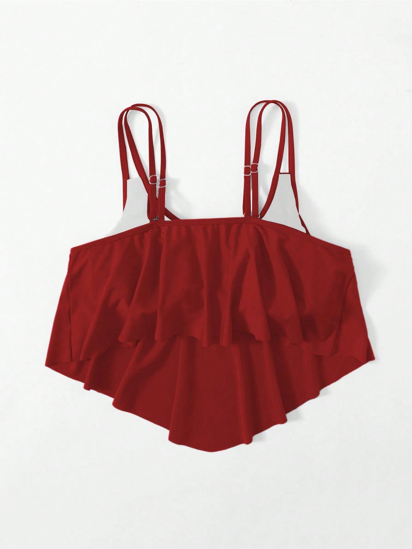 Swim Curve Plus Size Women's Solid Color Ruffle Trim One-Piece Swimwear Top For Summer Beach Vacation