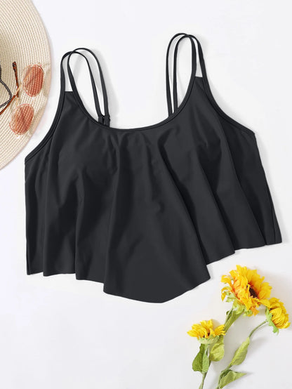 Swim Curve Plus Size Women's Solid Color Ruffle Trim One-Piece Swimwear Top For Summer Beach Vacation