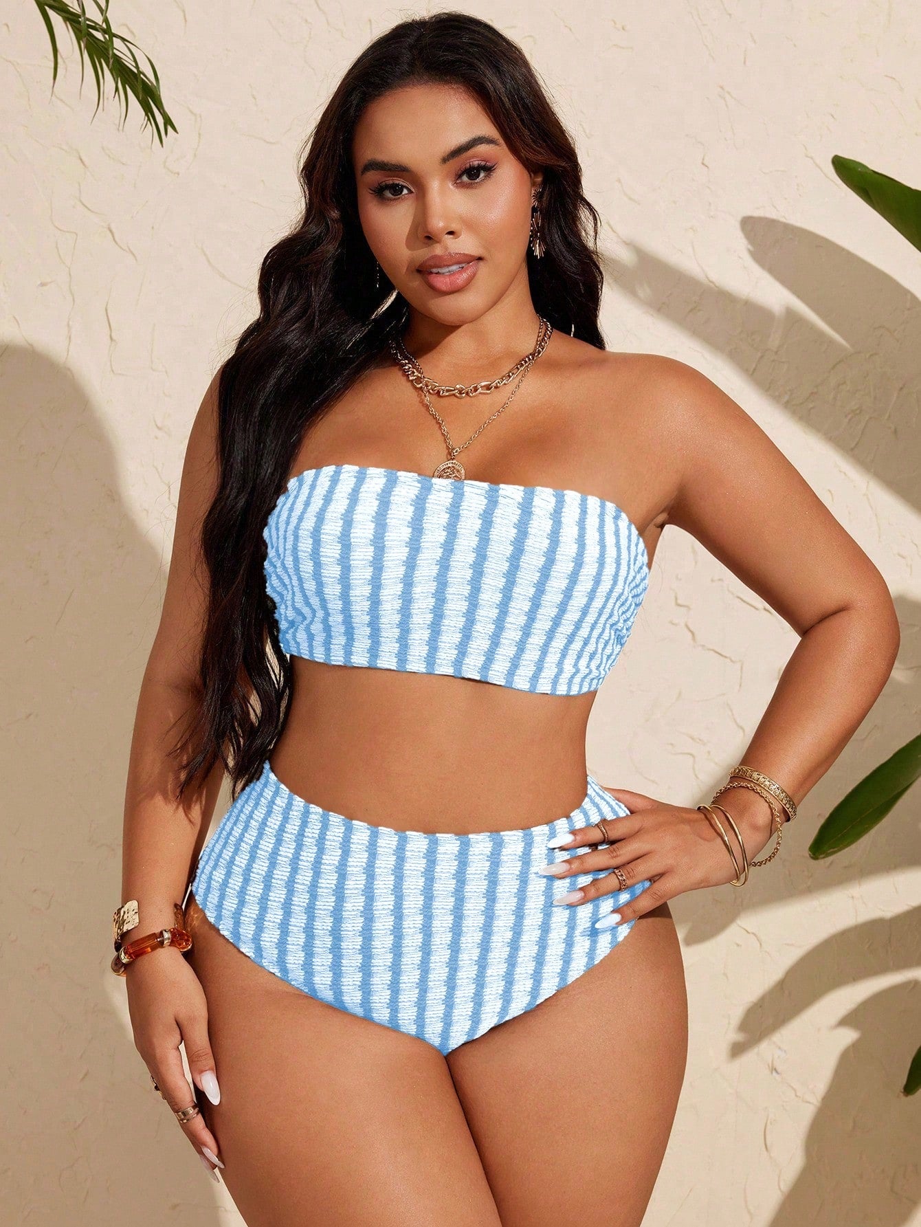 Swim Curve Plus Size Women Simple Daily Summer Swimwear Set
