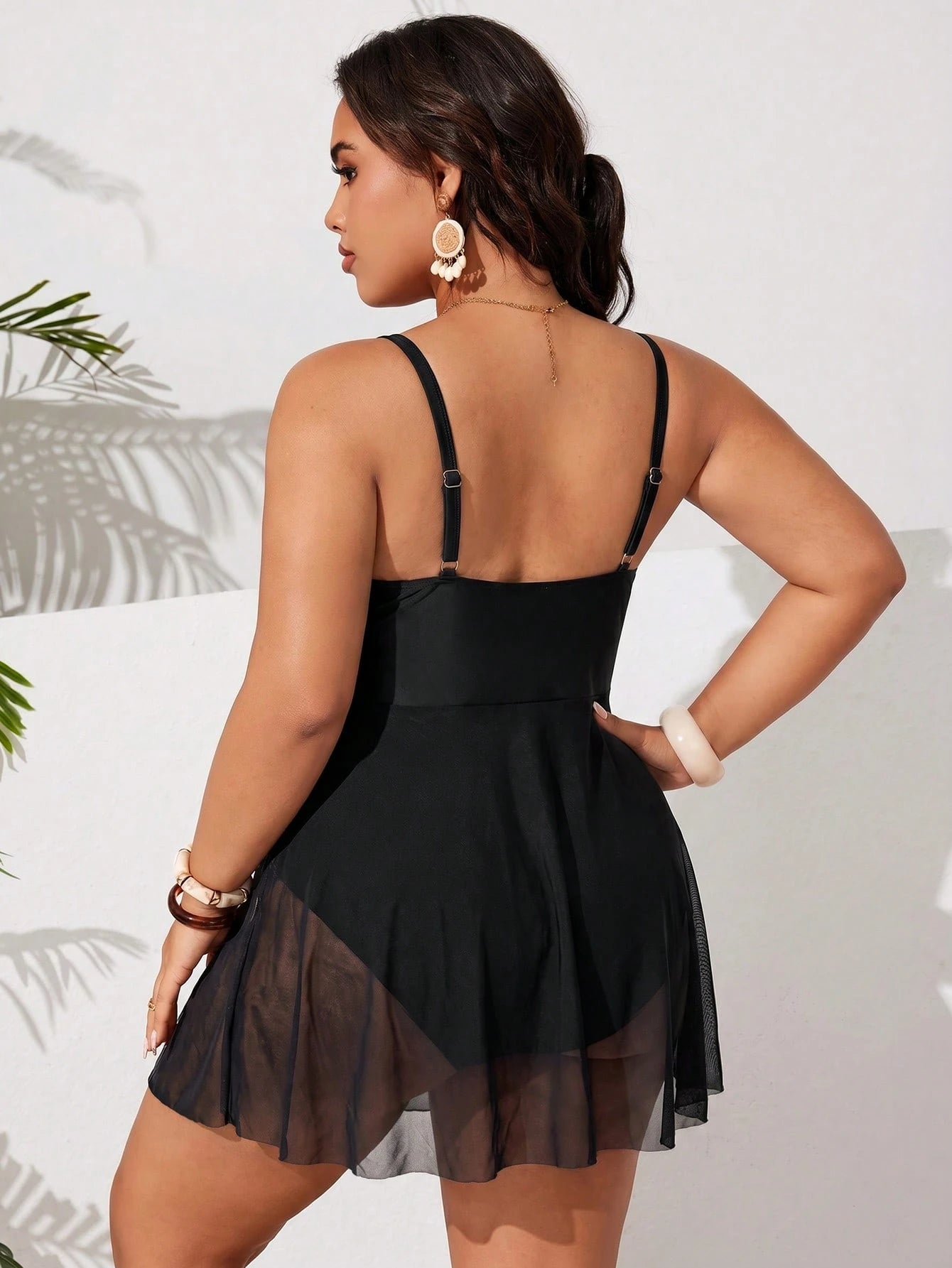 Swim Curve Plus Size Women Solid Color Ruched Spaghetti Strap One-Piece Swimsuit, Suitable For Beach Vacation, Pool Party, Beach Party