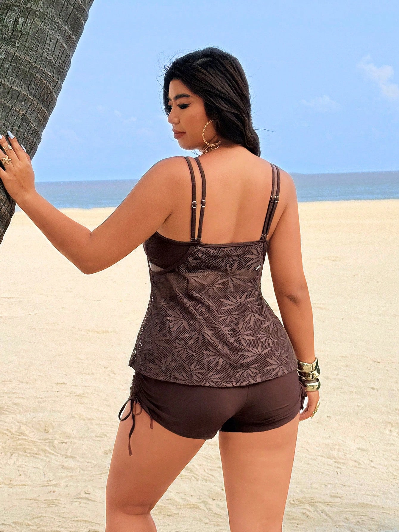 Swim Lushoire 2026 New Spring/Summer Plus Size 2pcs Set Lace Scoop Neck Adjustable Strap Casual Women Bikini Swimwear Vacation