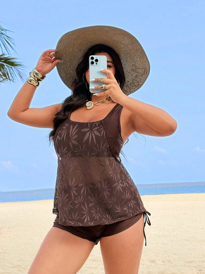 Swim Lushoire 2026 New Spring/Summer Plus Size 2pcs Set Lace Scoop Neck Adjustable Strap Casual Women Bikini Swimwear Vacation