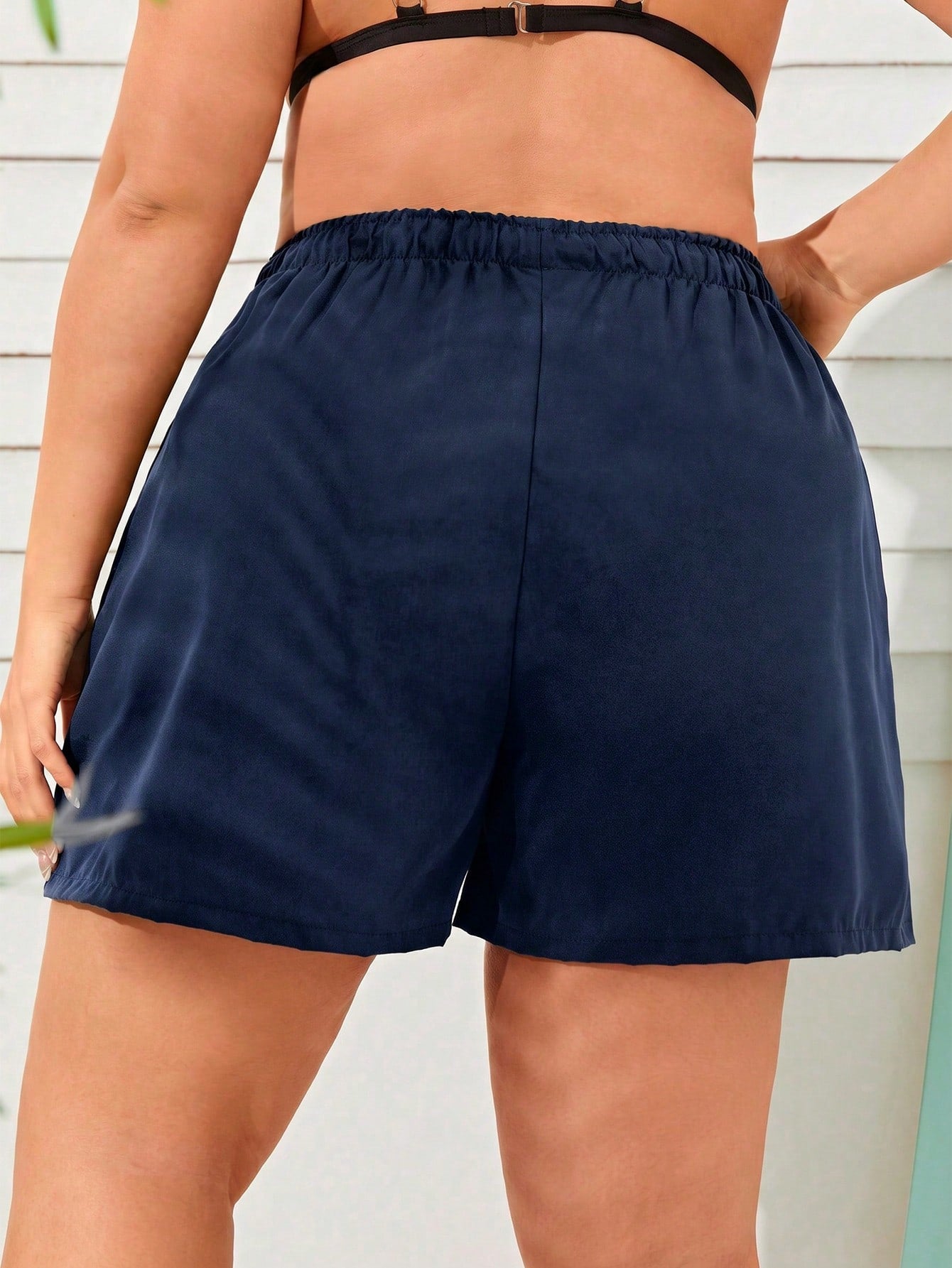 Swim Lushoire 2026 New Summer Plus Size Women Drawstring Waist Swim Shorts Holiday Pool Party Beach Navy Blue Casual