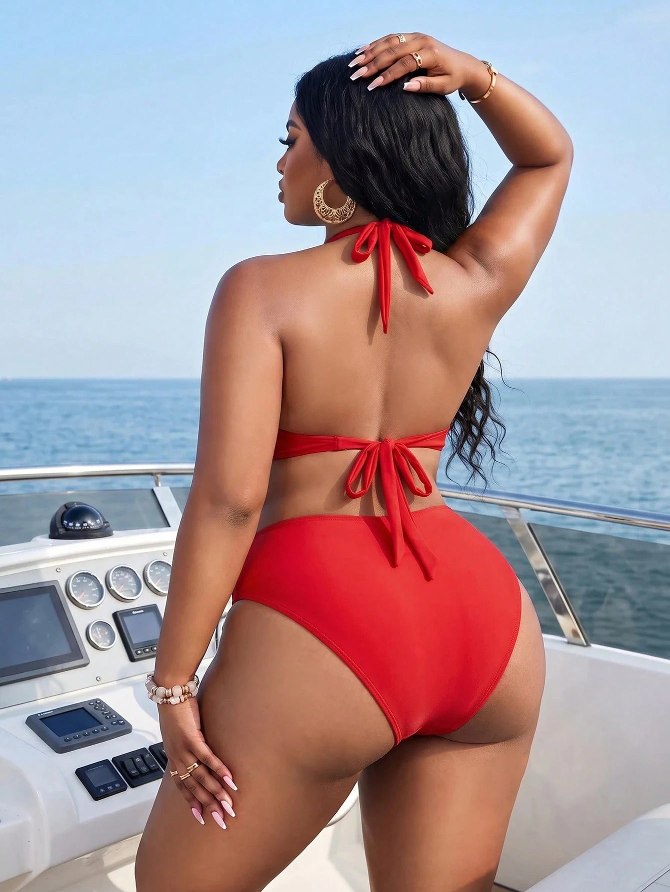 Swim Lushoire 2026 Summer Beach Vacation Plus Size Women's Holiday, Beachwear Halter Tie Solid Color Metal Decor Bikini Top, Suitable For Summer Beach Vacation
