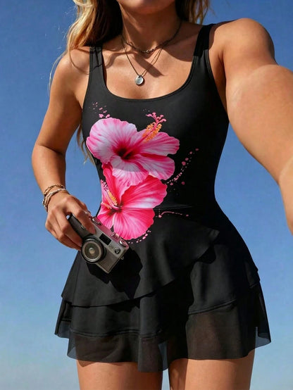 Swim Lushoire 2pcs/Set Women's Floral Print Bikini Swimsuit
