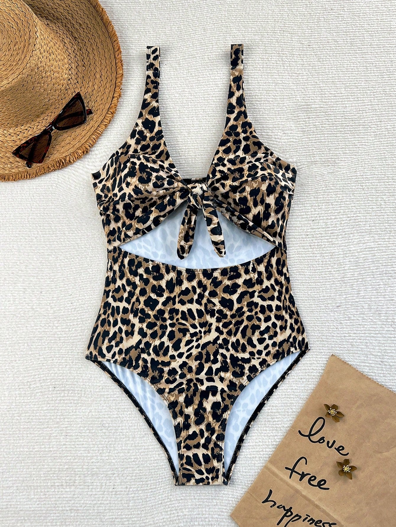 Swim Lushoire Newest Multi-Color Leopard Print Chest Tie Up Sexy Fitted One-Piece Bikini Swimsuit For Summer Beach Vacation