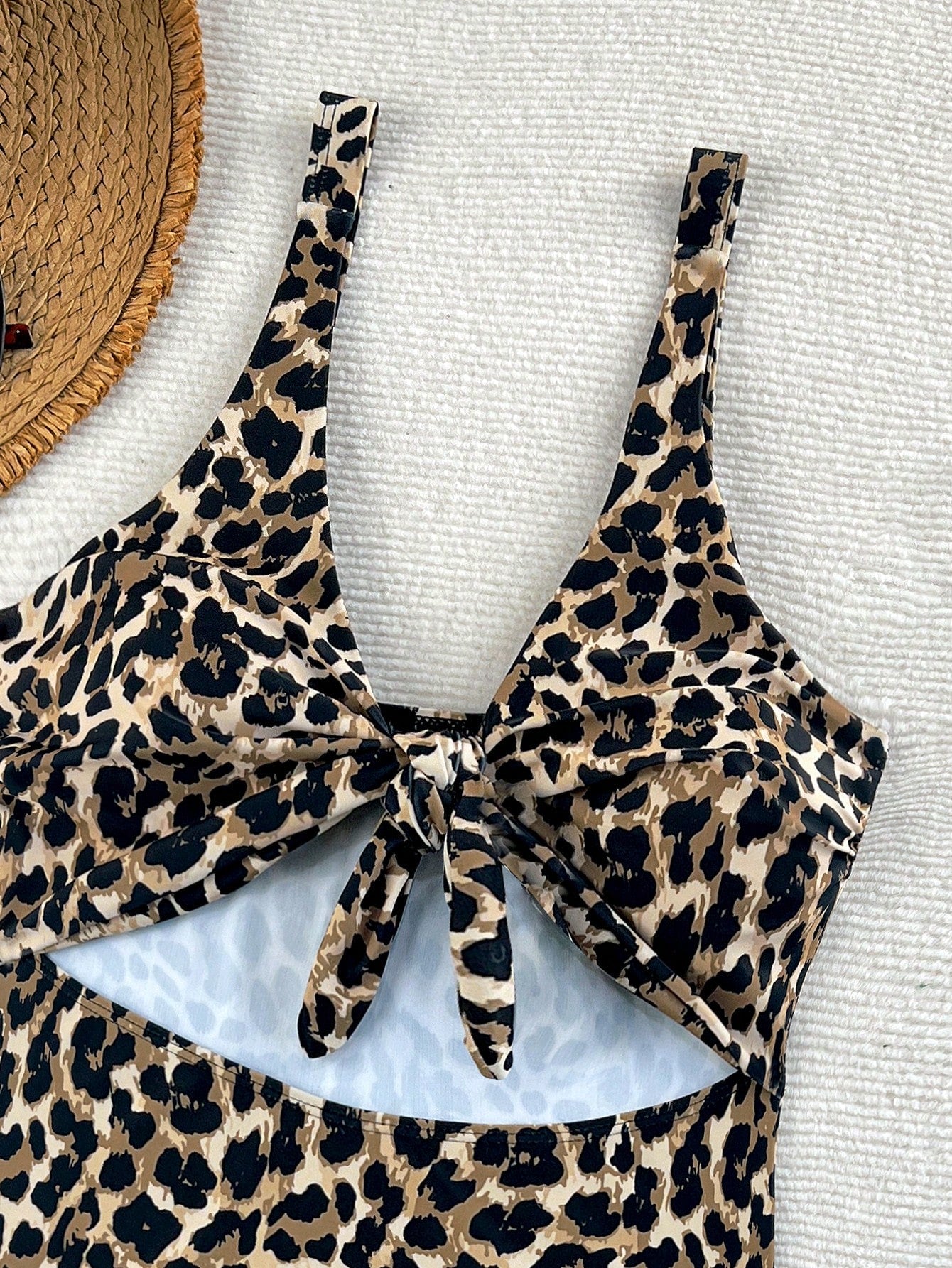 Swim Lushoire Newest Multi-Color Leopard Print Chest Tie Up Sexy Fitted One-Piece Bikini Swimsuit For Summer Beach Vacation