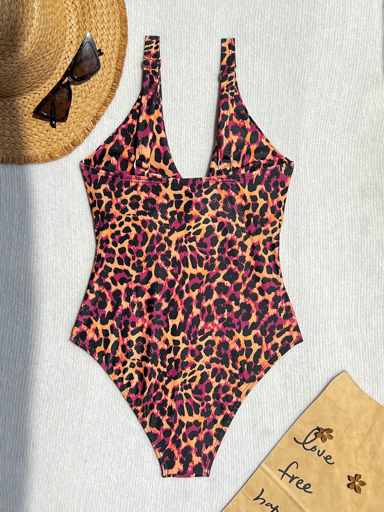 Swim Lushoire Newest Multi-Color Leopard Print Chest Tie Up Sexy Fitted One-Piece Bikini Swimsuit For Summer Beach Vacation