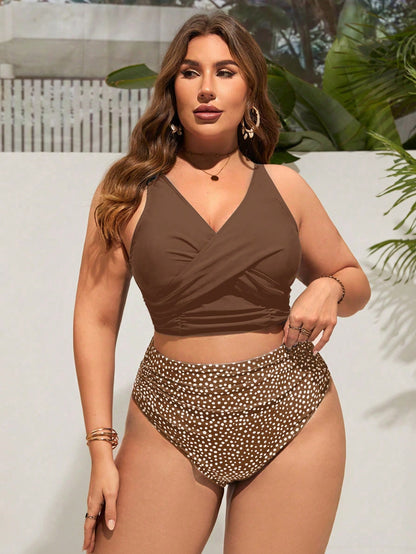Swim Lushoire Plus Size Criss-Cross Wrap Summer Bikini, Fashionable Beach Swimwear