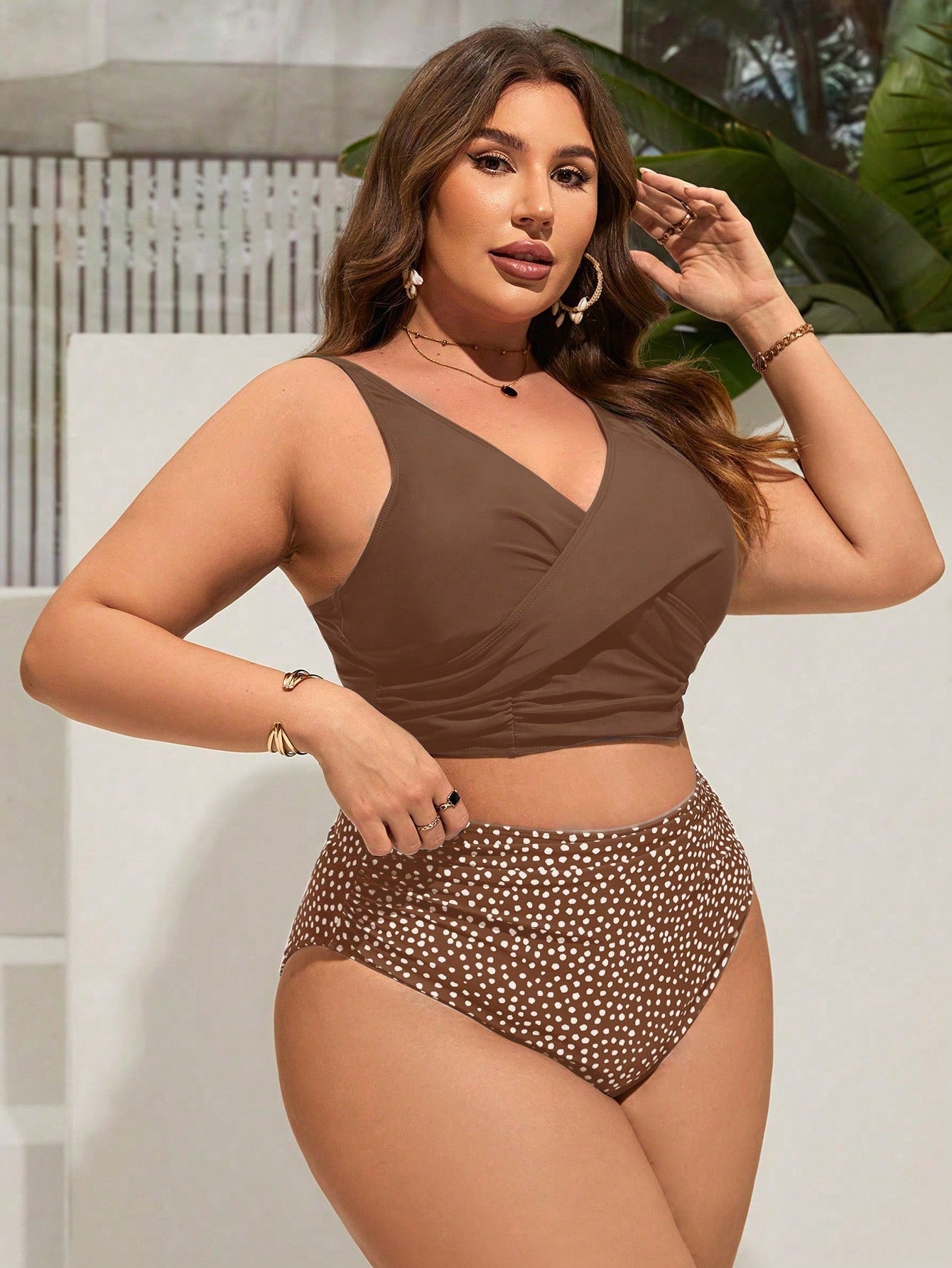 Swim Lushoire Plus Size Criss-Cross Wrap Summer Bikini, Fashionable Beach Swimwear